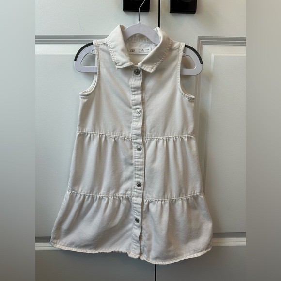 Zara Girls Twill Tiered Button Up Dress Oyster White (Size 6) - Picture 1 of 5